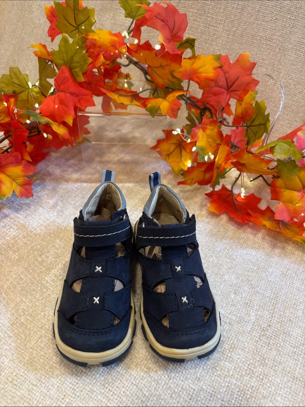 Navy Blue Closed-Toe Kids Sandals with Secure Hook-and-Loop Strap
